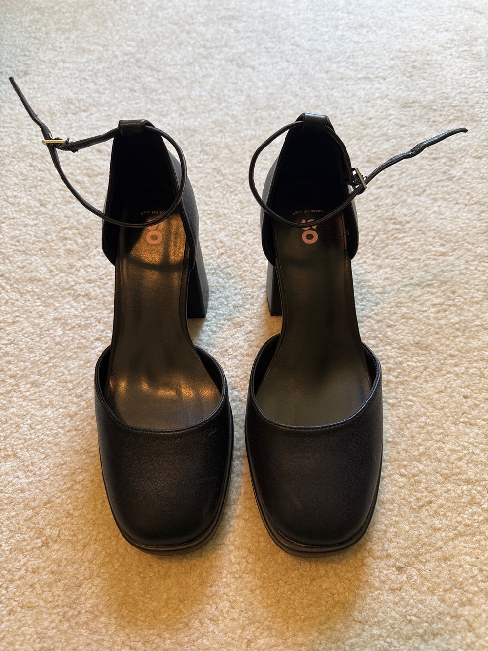 SO Black Square-Toe Ankle-Strap Block Heels